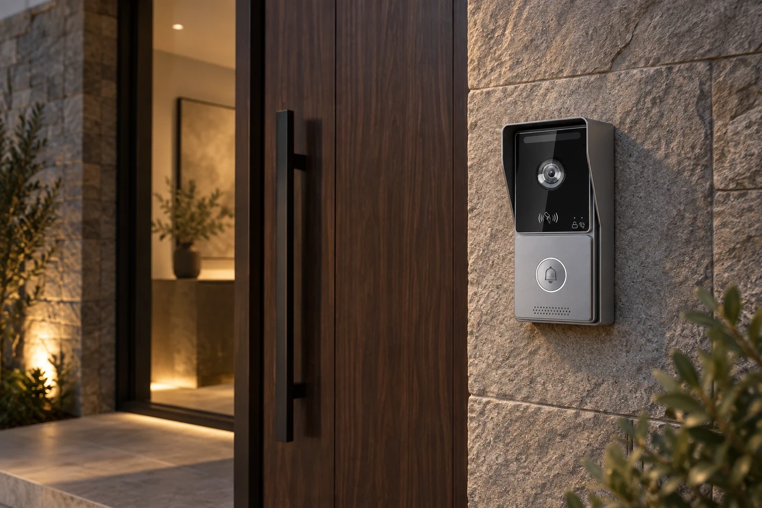 Illustrative residential entrance for planning an IP villa intercom installation.
