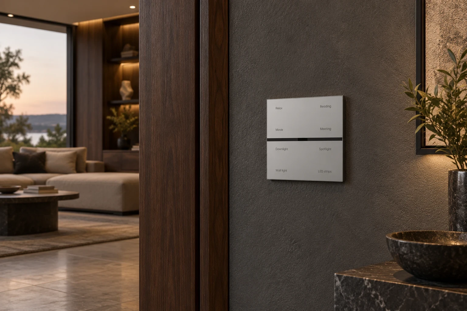 Illustrative wall-control installation based on a LEONDARX switch reference.
