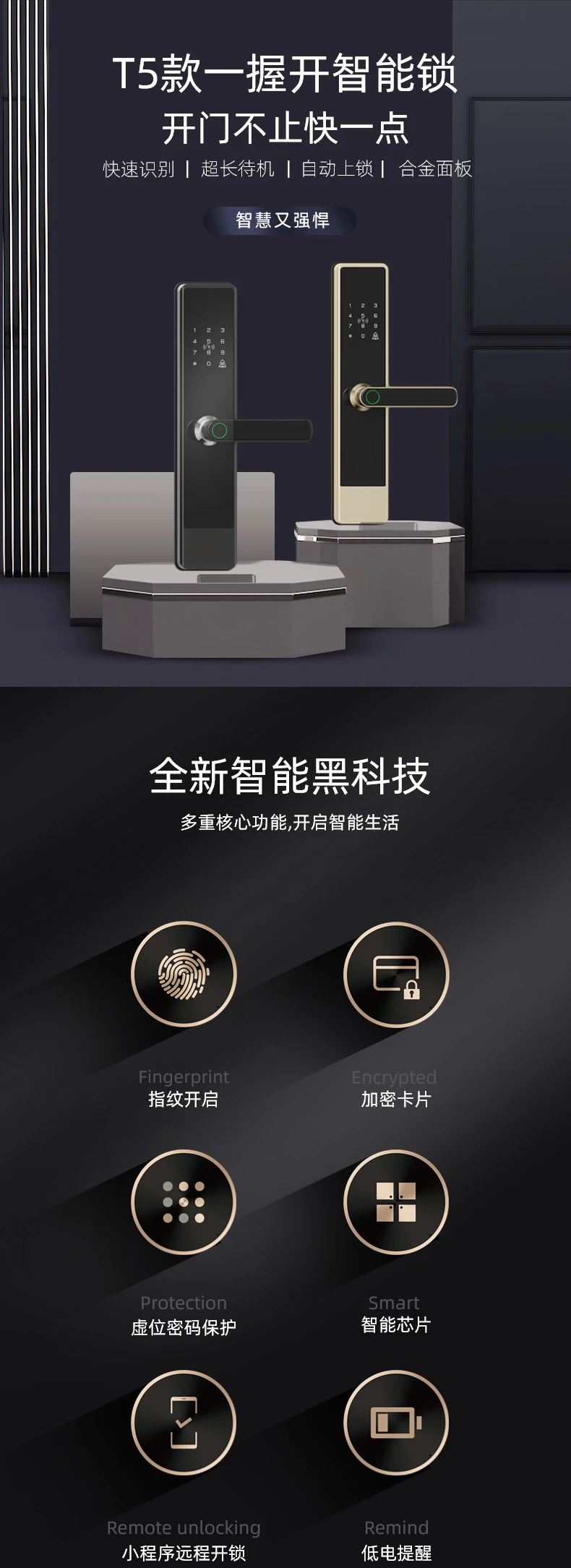 T5 Semi-Automatic Smart Fingerprint Door - source product detail