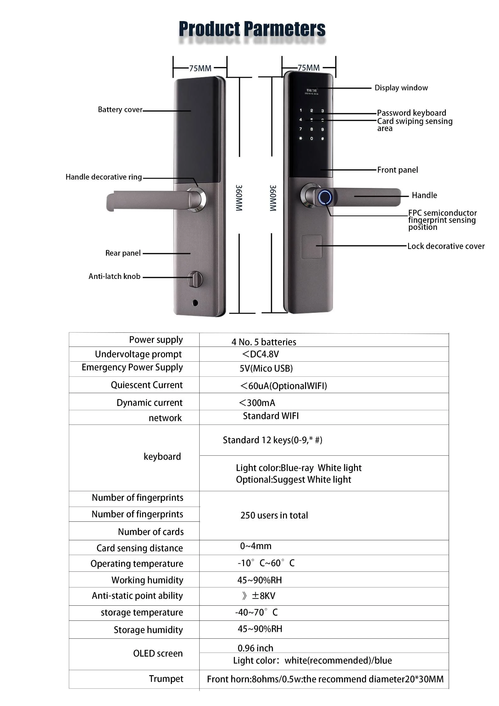 T9-5G Semi-Automatic Smart Fingerprint Door - source product detail