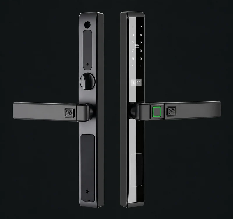 LJ02-A Semi-Automatic Narrow Frame Smart Lock: charcoal studio visualization based on the original manufacturer reference