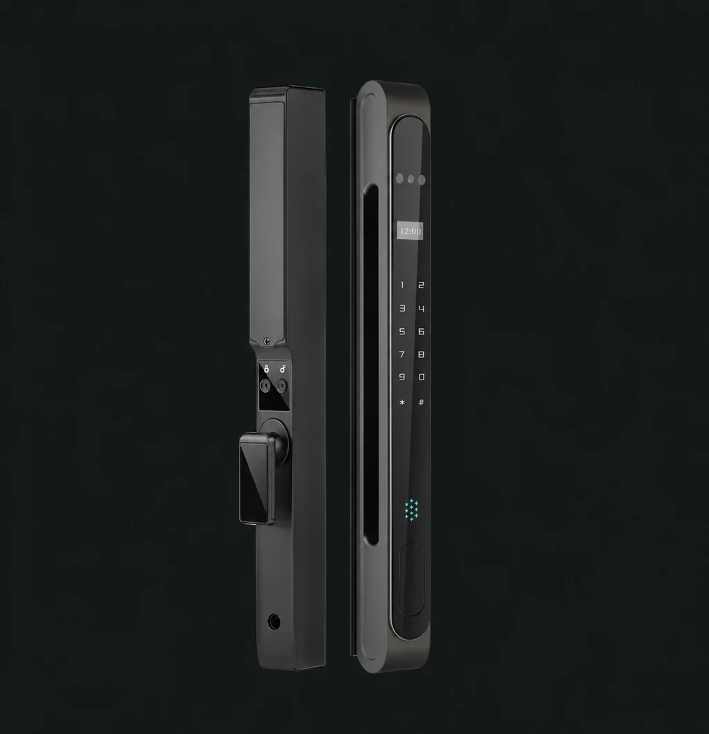 LX8 Automatic Narrow Frame Smart Lock: charcoal studio visualization based on the original manufacturer reference