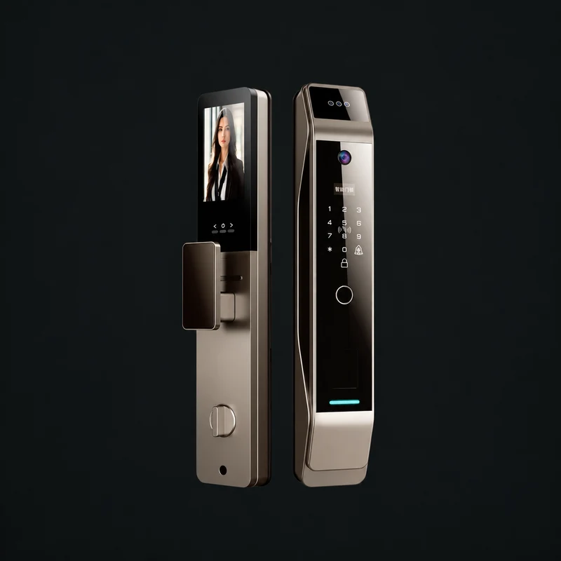 T12 Ultra 3D Face Recognition Intercom Peephole display App Remote Control Fingerprint Video Door Lock: charcoal studio visualization based on the original manufacturer reference