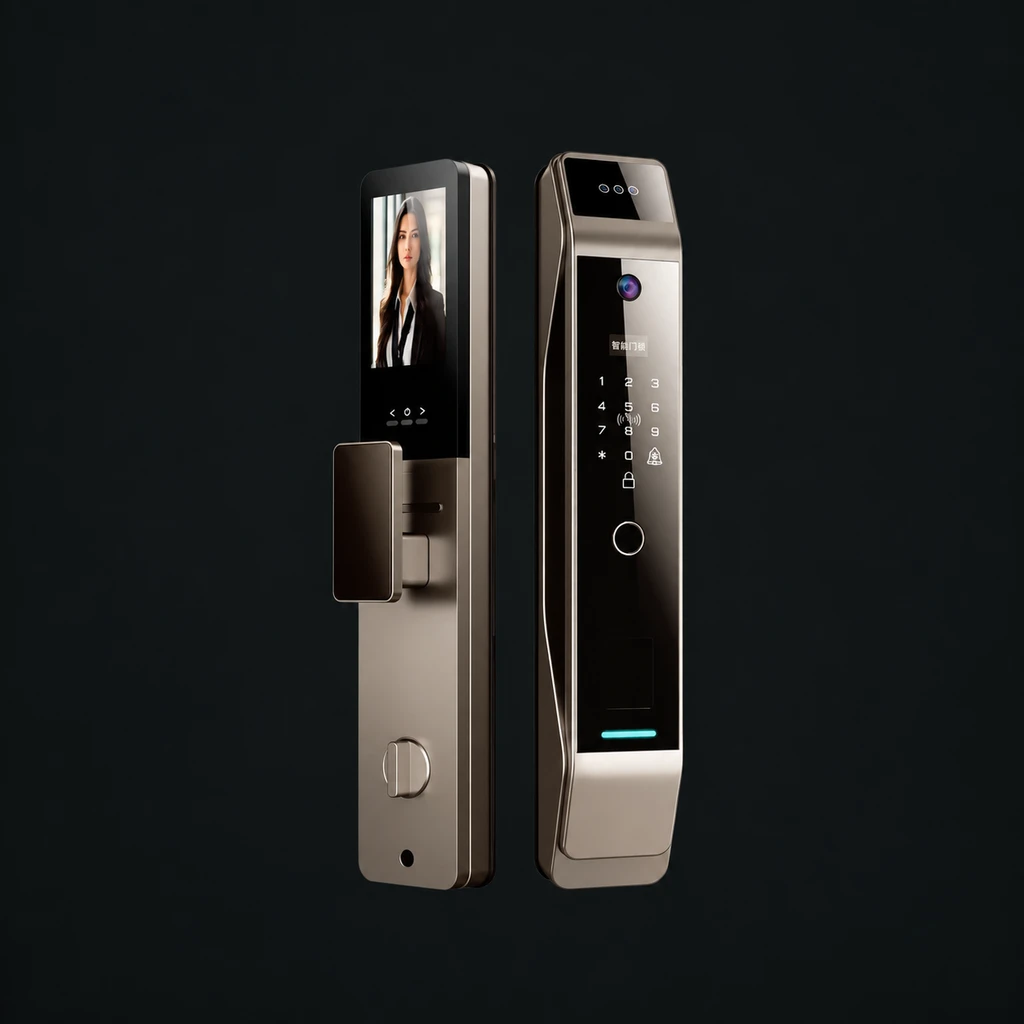 T12 Ultra 3D Face Recognition Intercom Peephole display App Remote Control Fingerprint Video Door Lock: charcoal studio visualization based on the original manufacturer reference