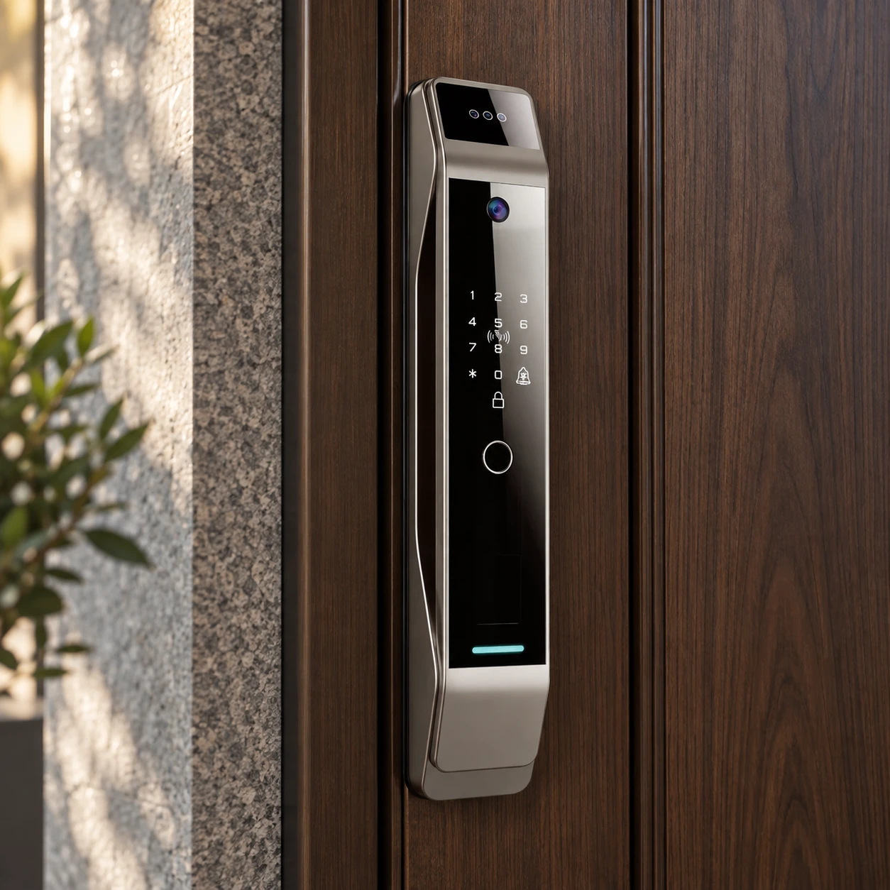 Illustrative installation scene based on T12 Ultra 3D Face Recognition Intercom Peephole display App Remote Control Fingerprint Video Door Lock