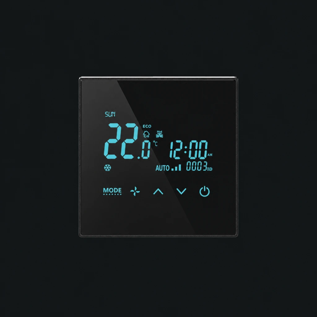 The Third Generation SBUS Smart HVAC Switch: charcoal studio visualization based on the original manufacturer reference