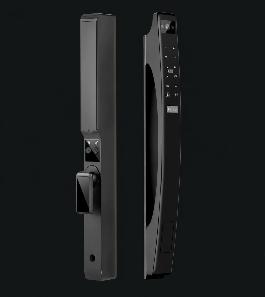 LJ03-C Automatic Narrow Frame Smart Lock: charcoal studio visualization based on the original manufacturer reference