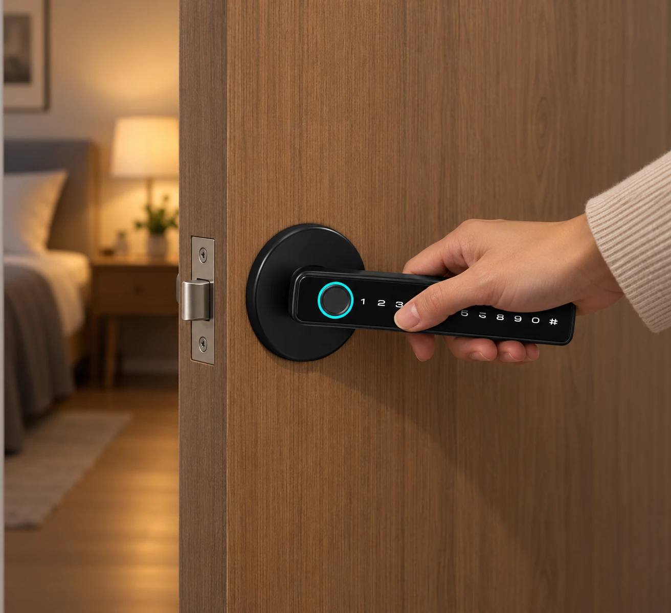 Illustrative daily-use scene based on B1 Single Handle Smart Lock | Fingerprint Room Door Lock