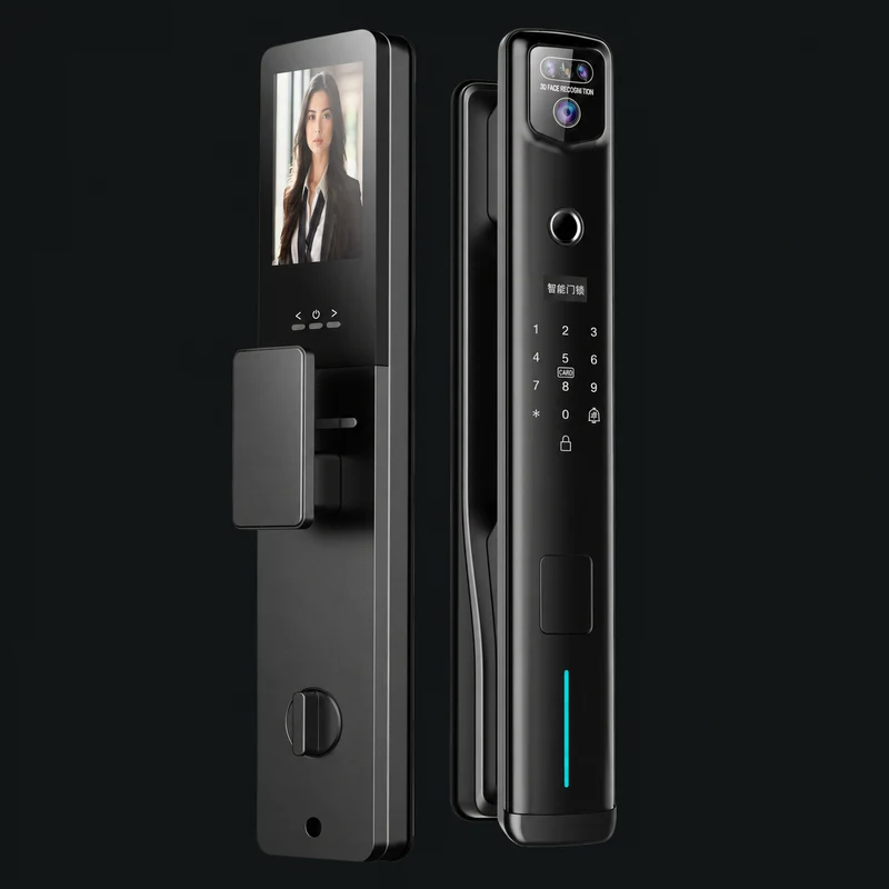 T16 Ultra 3D Face Recognition Intercom Peephole display App Remote Control Fingerprint Video Door Lock: charcoal studio visualization based on the original manufacturer reference