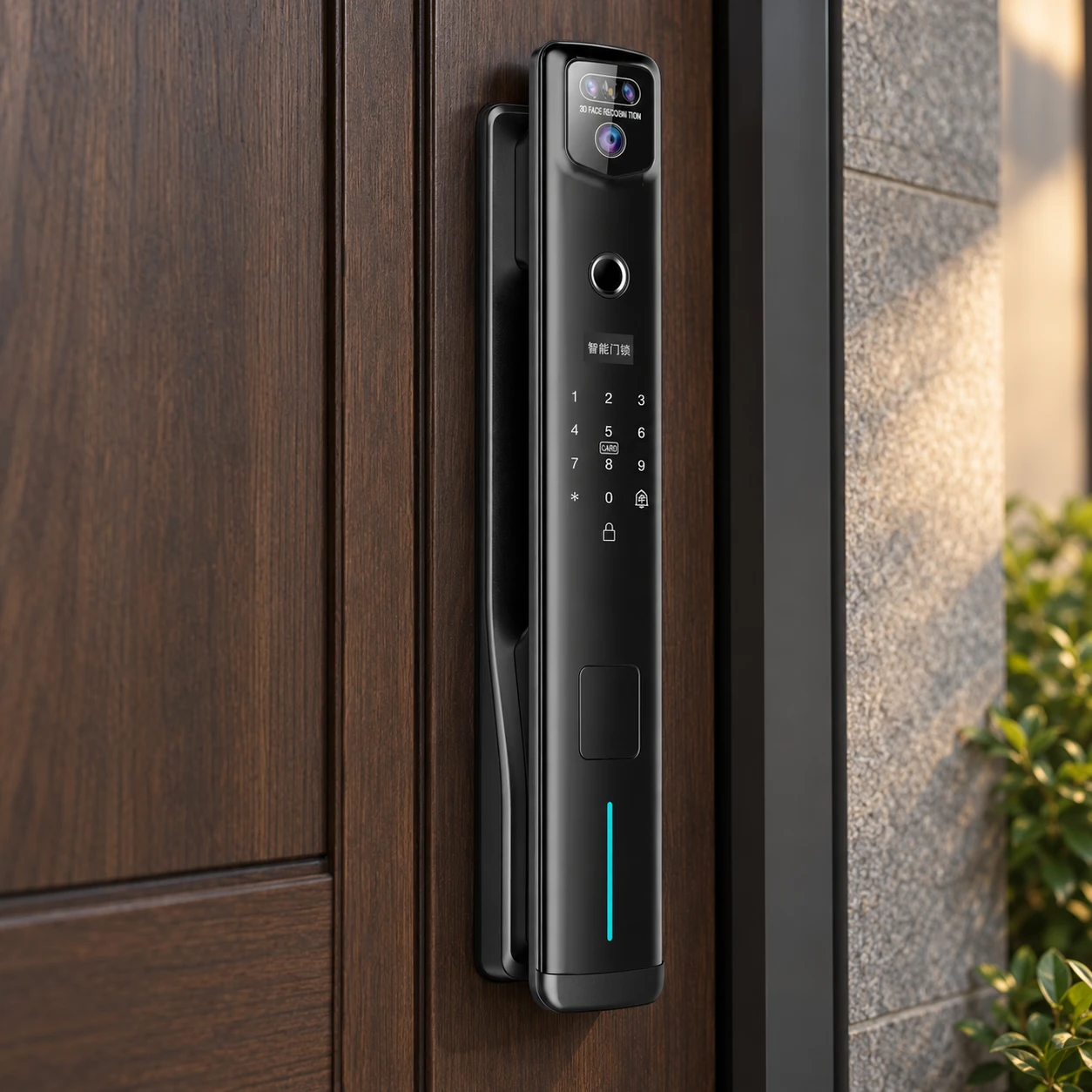 Illustrative installation scene based on T16 Ultra 3D Face Recognition Intercom Peephole display App Remote Control Fingerprint Video Door Lock