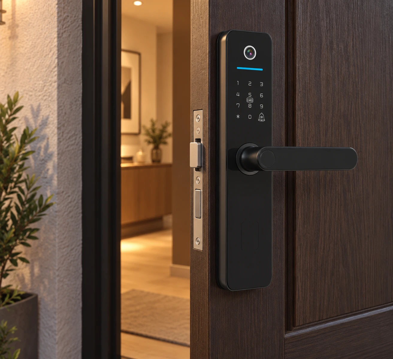 Illustrative daily-use scene based on A5 Indoor-Apartment Smart Door Lock