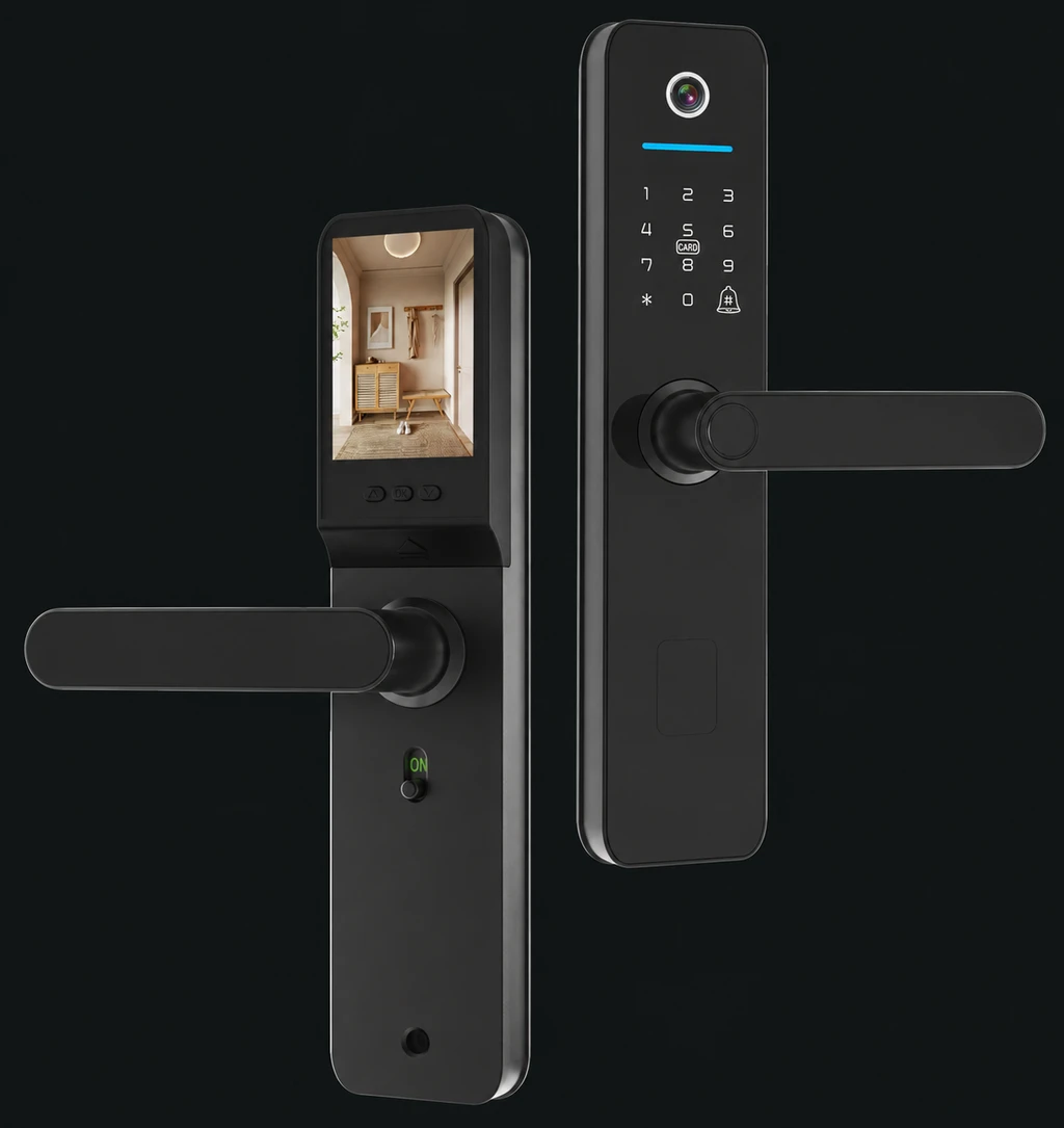 A5 Indoor-Apartment Smart Door Lock: charcoal studio visualization based on the original manufacturer reference