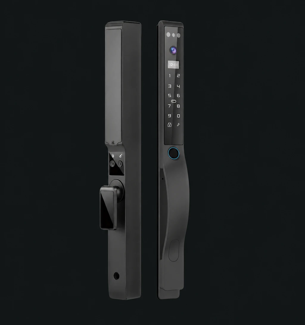 LX6 Automatic Narrow Frame Smart Lock: charcoal studio visualization based on the original manufacturer reference
