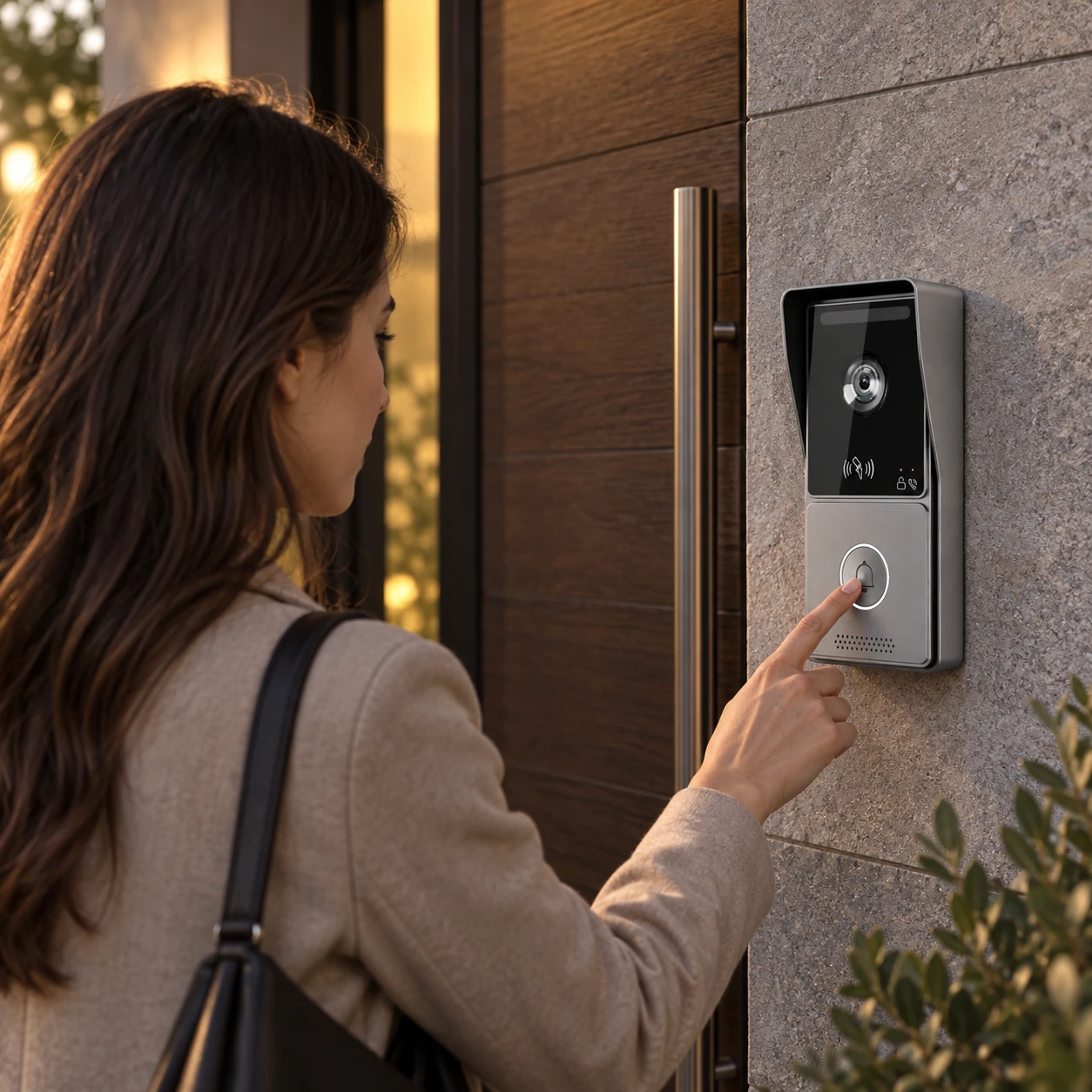 Illustrative daily-use scene based on 2-wire Smart Video Villa Intercom