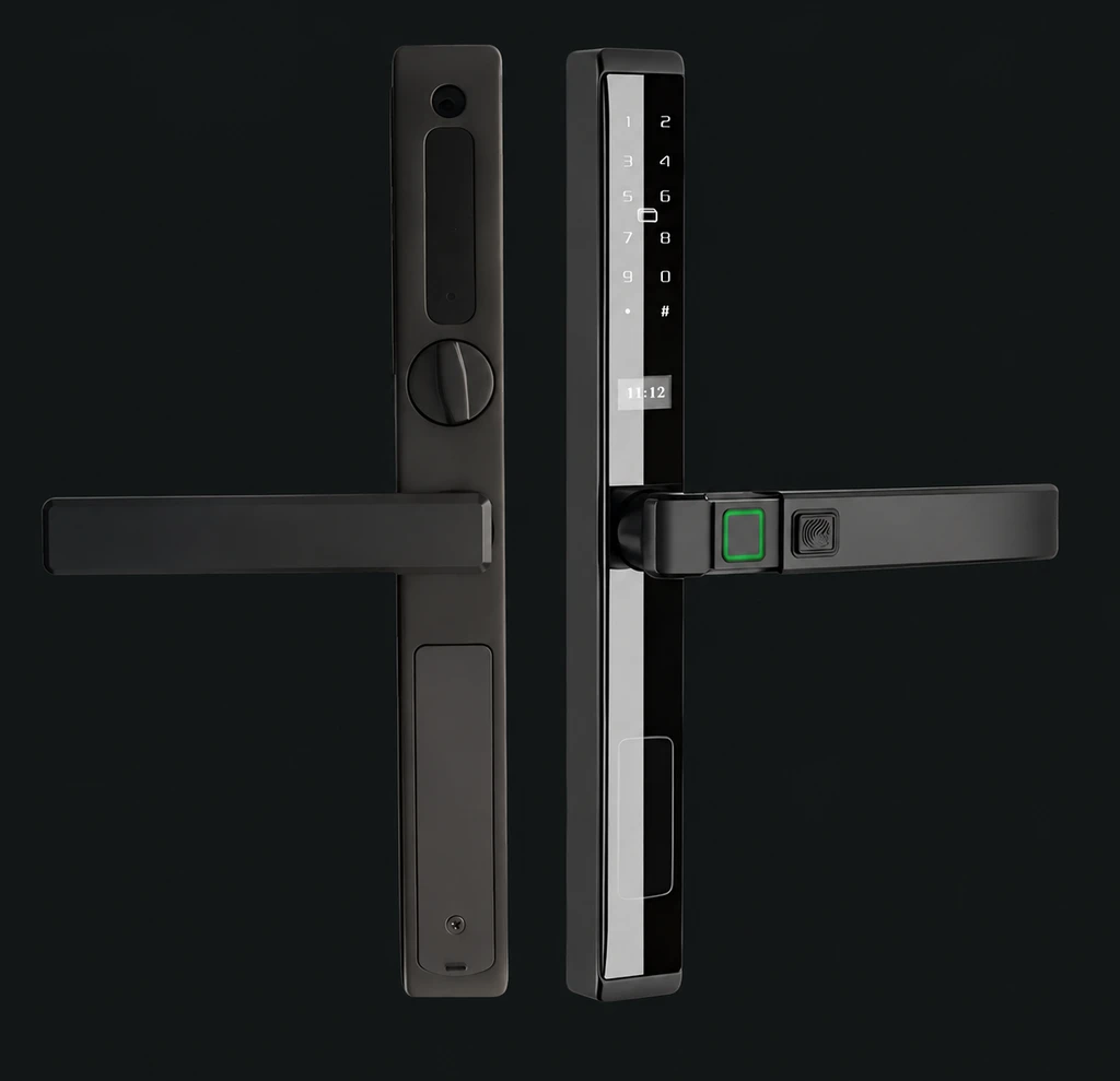 LJ02-B Semi-Automatic Narrow Frame Smart Lock: charcoal studio visualization based on the original manufacturer reference