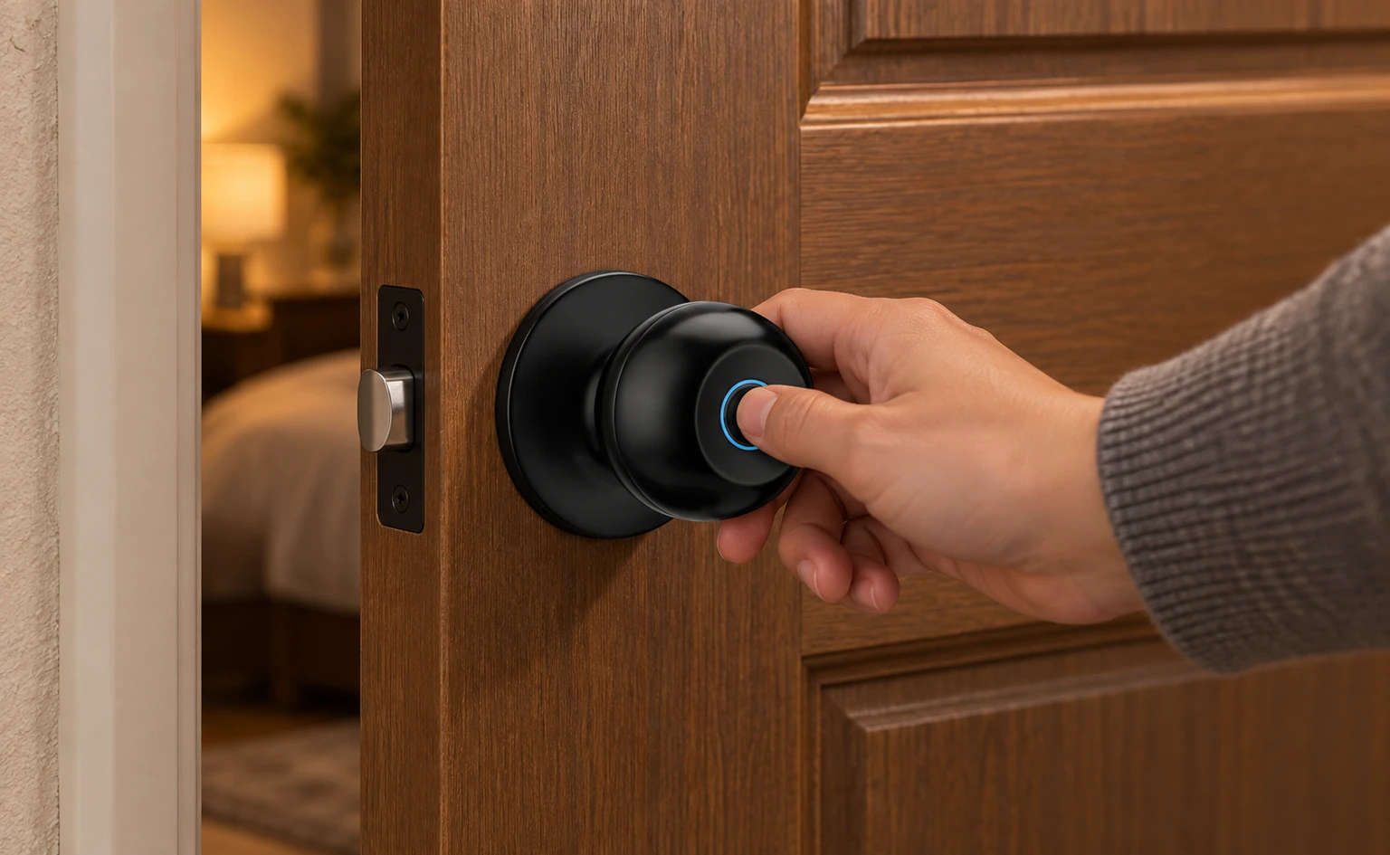 Illustrative daily-use scene based on Q02 Smart Ball Door Lock with Fingerprint Access