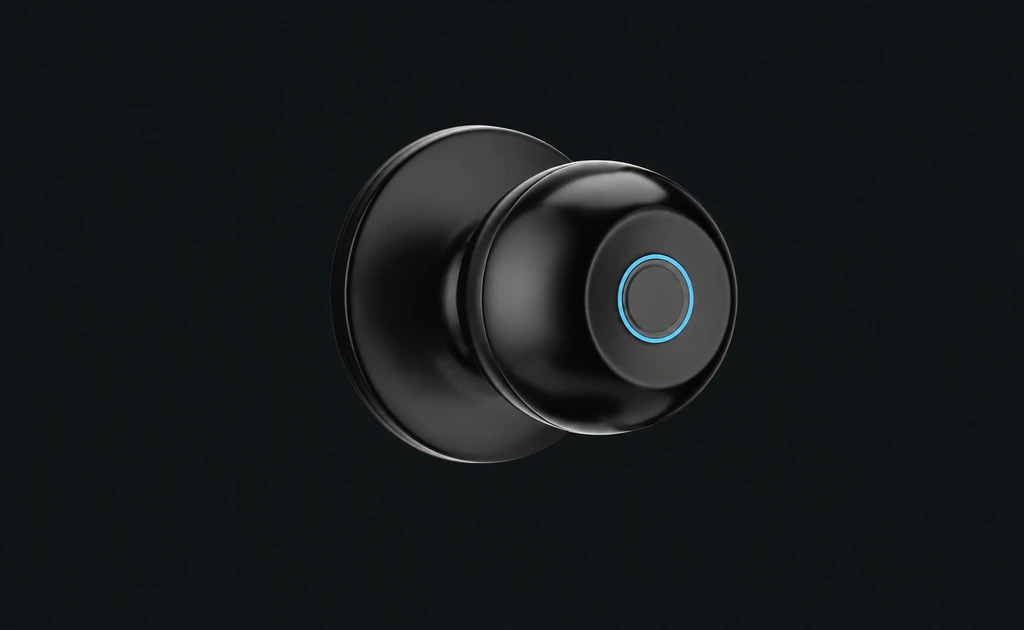 Q02 Smart Ball Door Lock with Fingerprint Access: charcoal studio visualization based on the original manufacturer reference