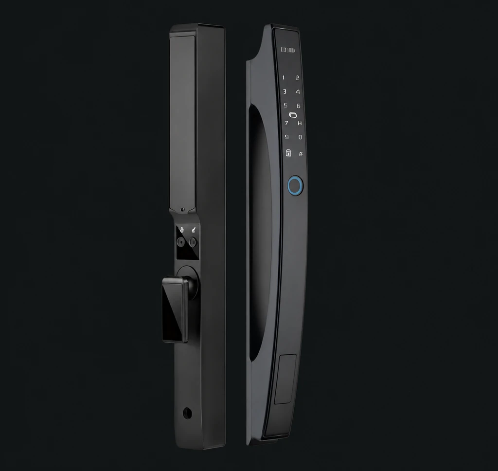 LJ03-A Automatic Narrow Frame Smart Lock: charcoal studio visualization based on the original manufacturer reference
