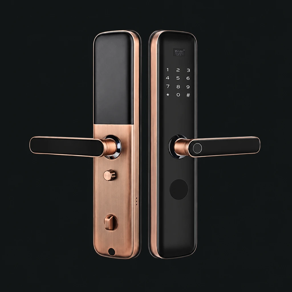 T9-3 Semi-Automatic Smart Fingerprint Door: charcoal studio visualization based on the original manufacturer reference