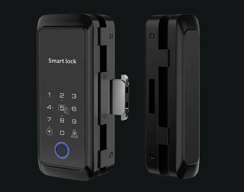 902 Glass Door Smart Fingerprint Lock: charcoal studio visualization based on the original manufacturer reference