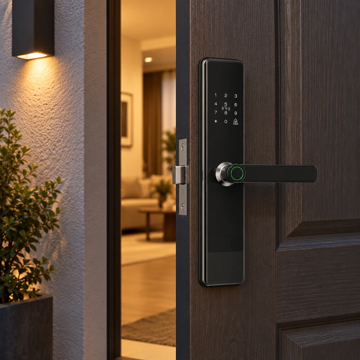 Illustrative daily-use scene based on T5 Semi-Automatic Smart Fingerprint Door