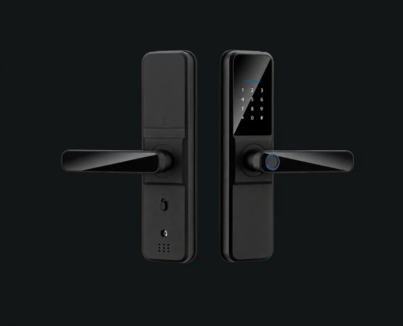 F04 Indoor-Apartment Smart Door Lock（TTLock）: charcoal studio visualization based on the original manufacturer reference