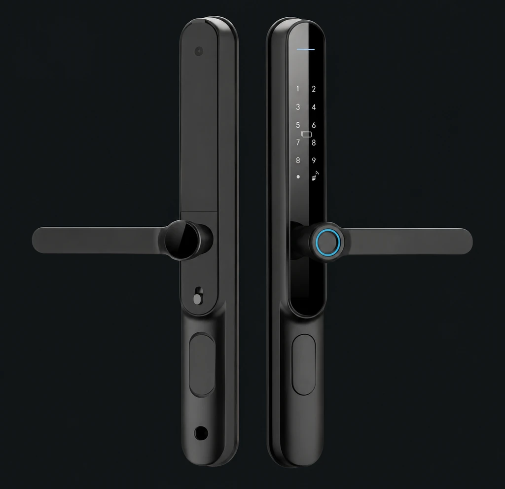L4 Semi-Automatic Narrow Frame Smart Lock: charcoal studio visualization based on the original manufacturer reference