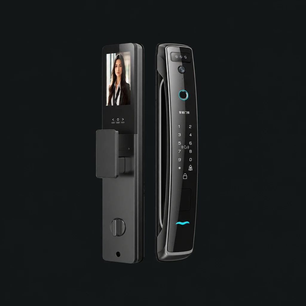 T13 Ultra 3D Face Recognition Intercom Peephole display App Remote Control Fingerprint Video Door Lock: charcoal studio visualization based on the original manufacturer reference