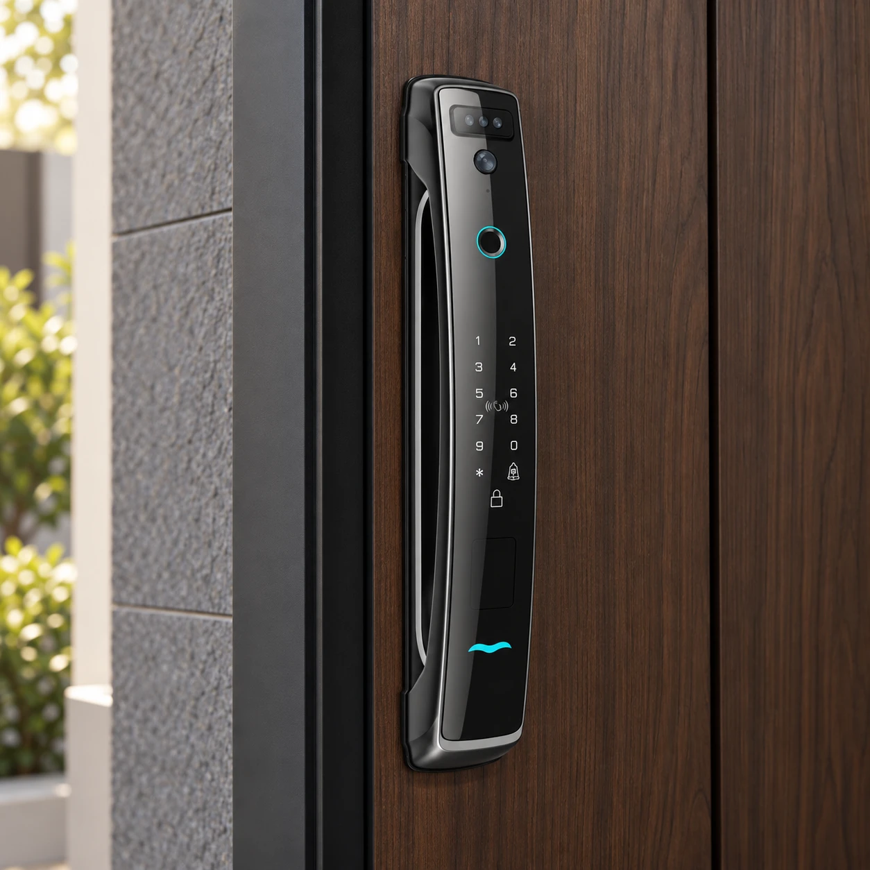 Illustrative installation scene based on T13 Ultra 3D Face Recognition Intercom Peephole display App Remote Control Fingerprint Video Door Lock
