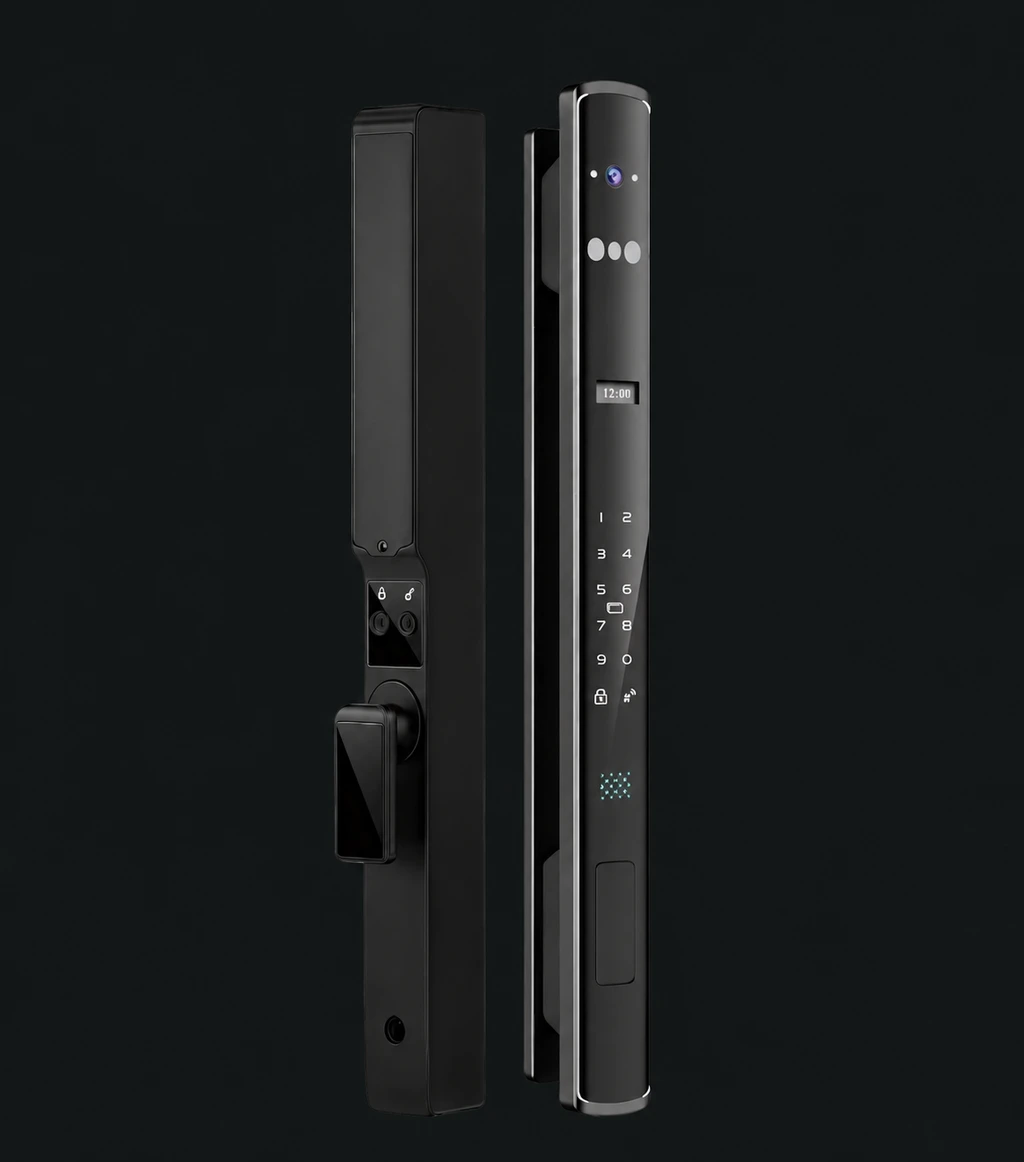 LJ15 Automatic Narrow Frame Smart Lock: charcoal studio visualization based on the original manufacturer reference