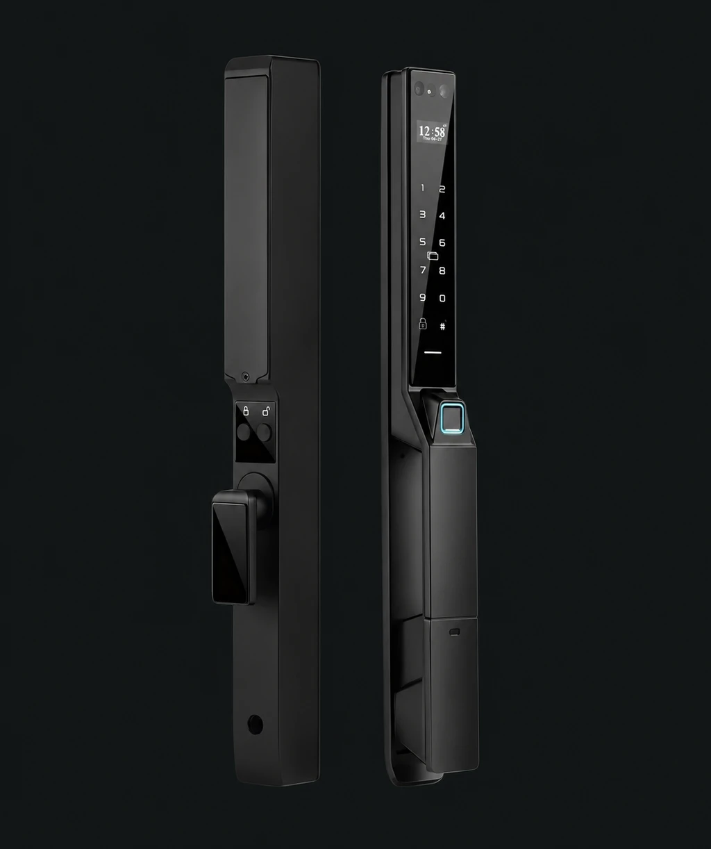 LX10 Automatic Narrow Frame Smart Lock: charcoal studio visualization based on the original manufacturer reference