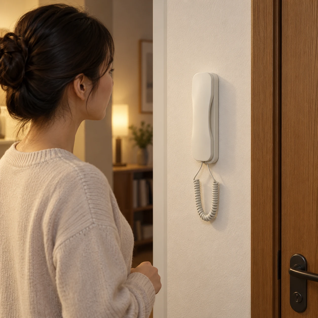 Illustrative daily-use scene based on 2-Wire E16 Non-Visual Intercom Handset