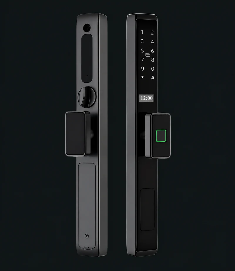LJ02-D Automatic Narrow Frame Smart Lock: charcoal studio visualization based on the original manufacturer reference