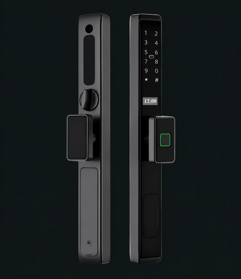 LJ02-D Automatic Narrow Frame Smart Lock: charcoal studio visualization based on the original manufacturer reference