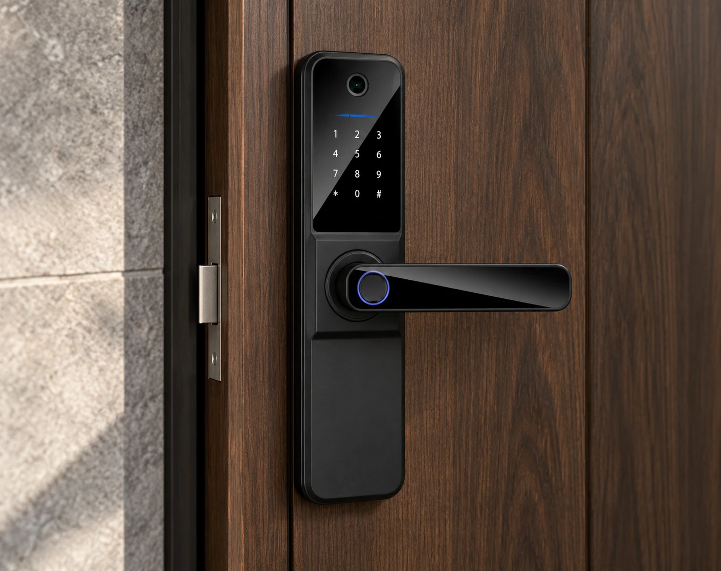 Illustrative installation scene based on F03 Apartment Smart Door Lock with Visible Peephole