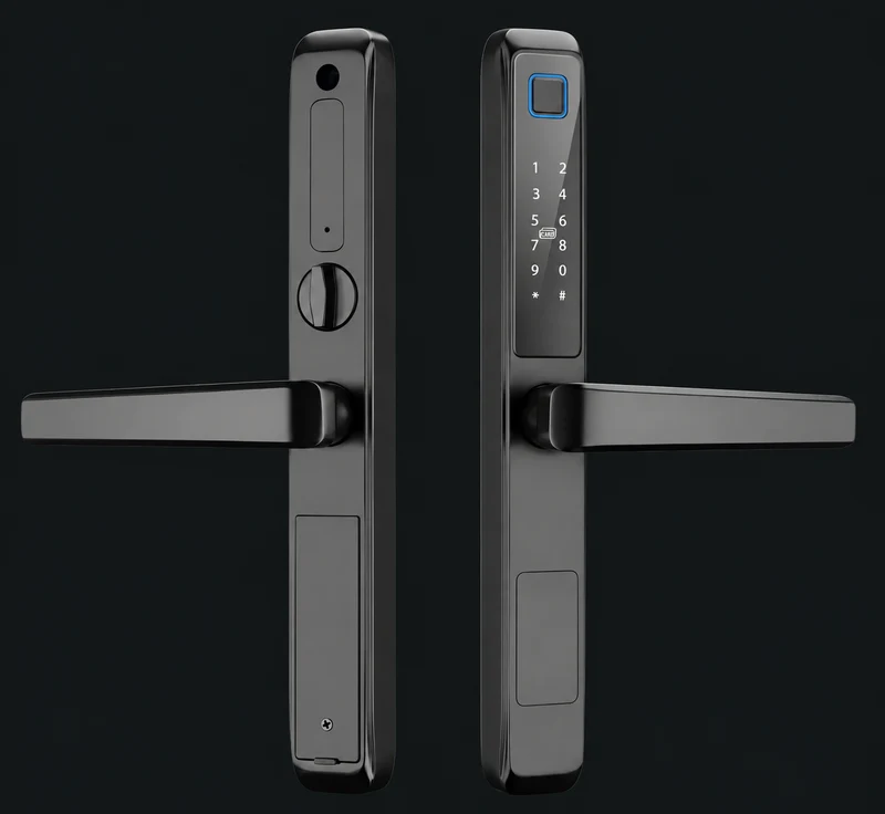 LJ01-E Semi-Automatic Narrow Frame Smart Lock: charcoal studio visualization based on the original manufacturer reference