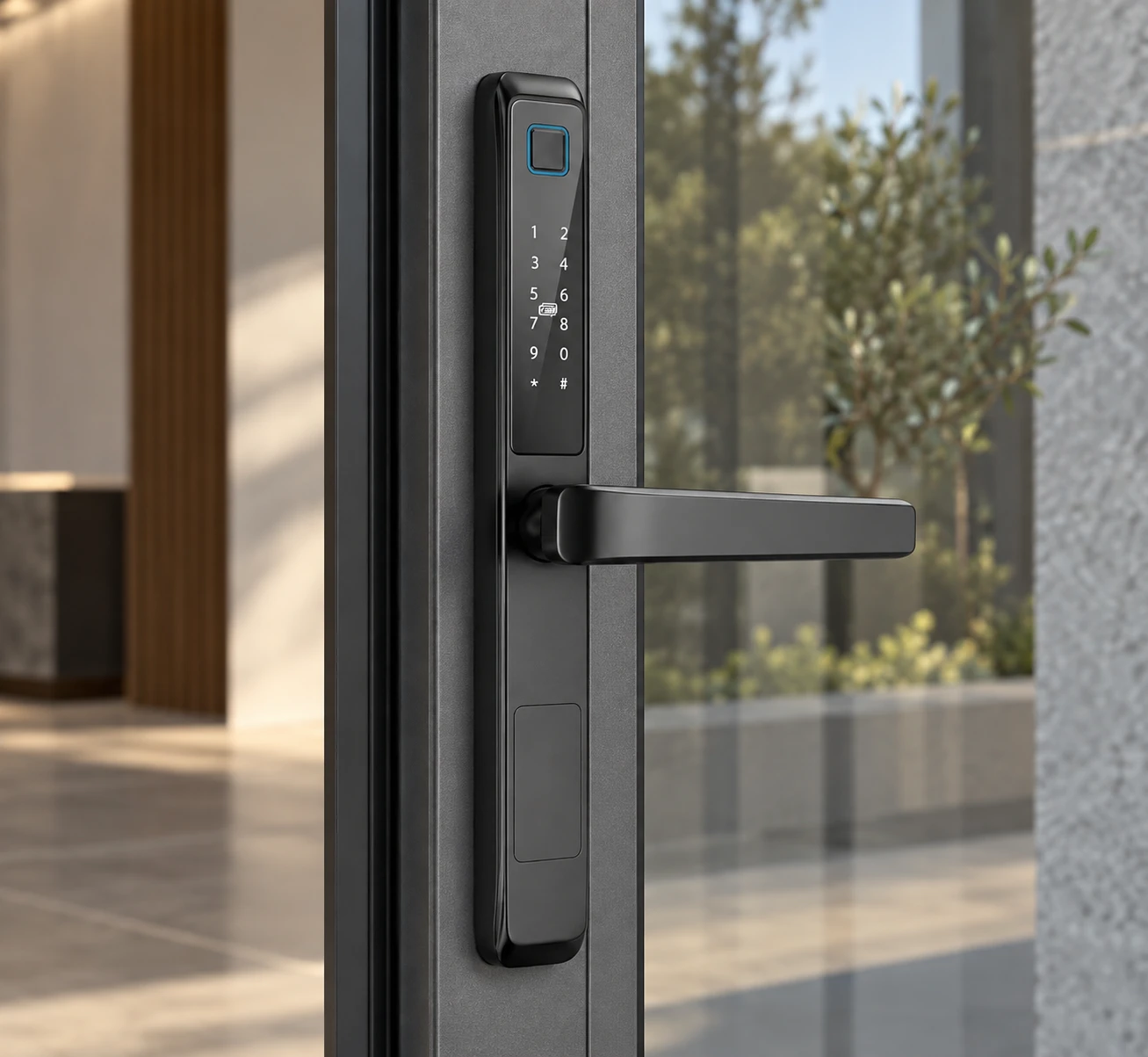 Illustrative installation scene based on LJ01-E Semi-Automatic Narrow Frame Smart Lock