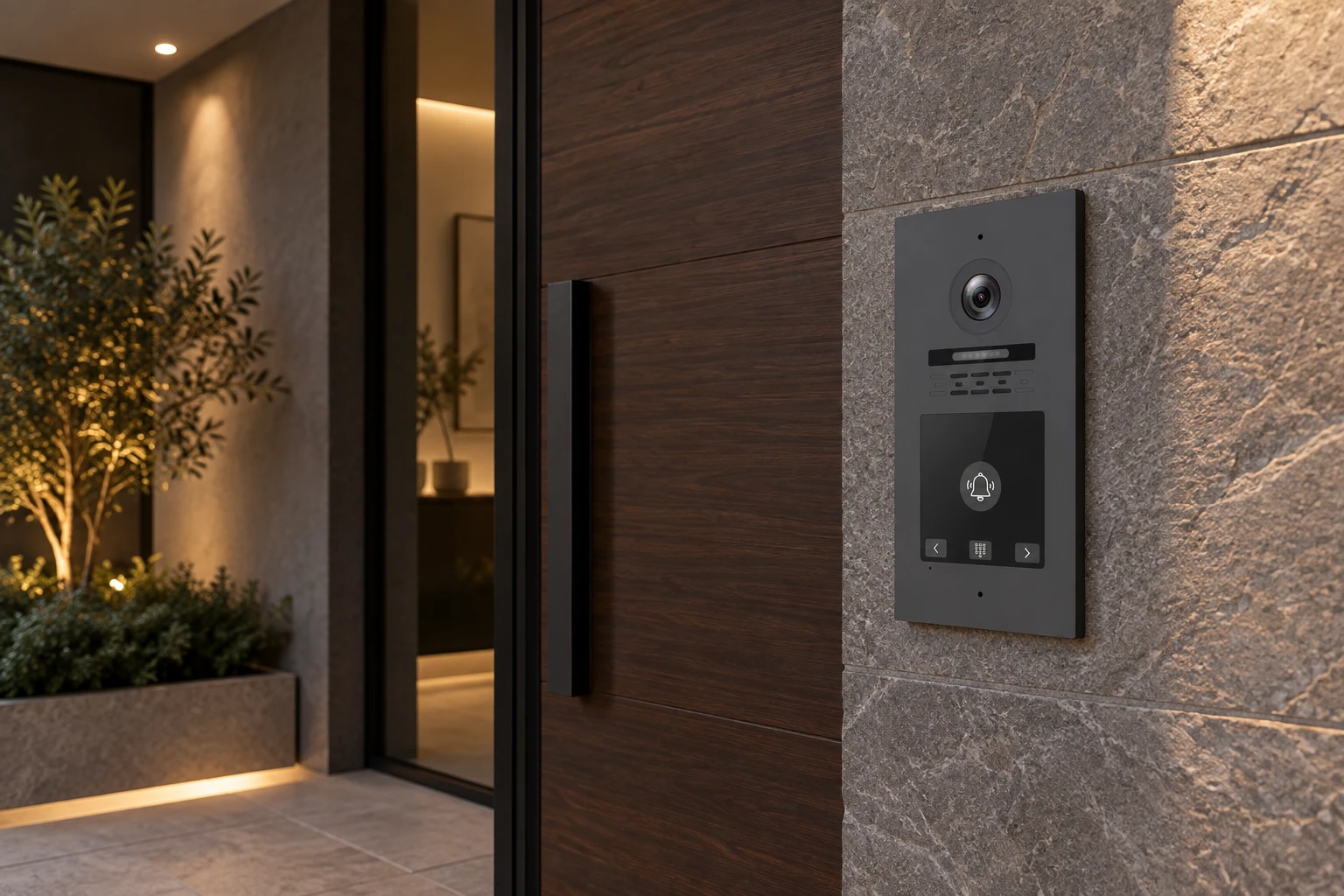 Illustrative application scene based on 4-Inch Smart Door Station with Touch Screen Video Intercom and Remote Access