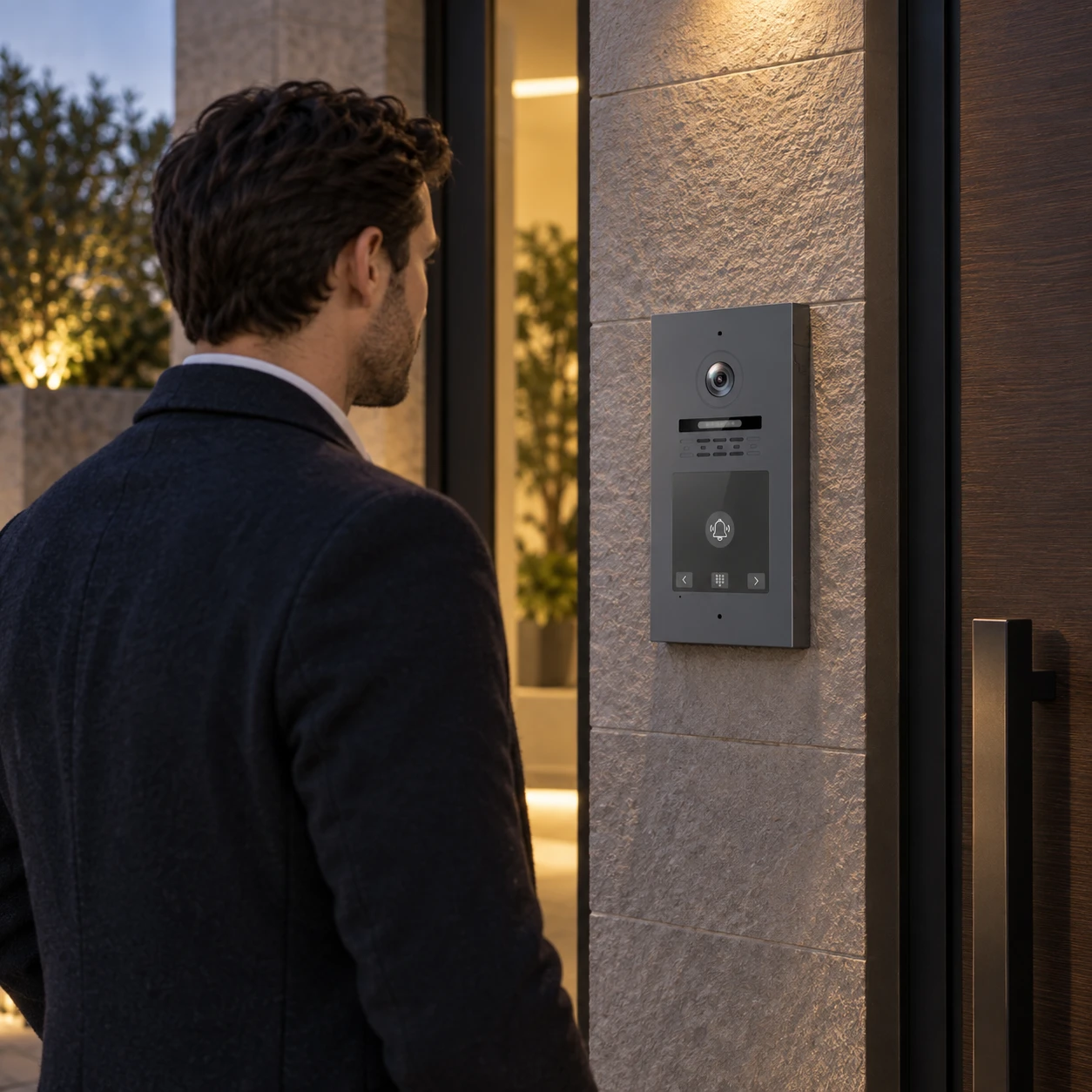 Illustrative daily-use scene based on 4-Inch Smart Door Station with Touch Screen Video Intercom and Remote Access