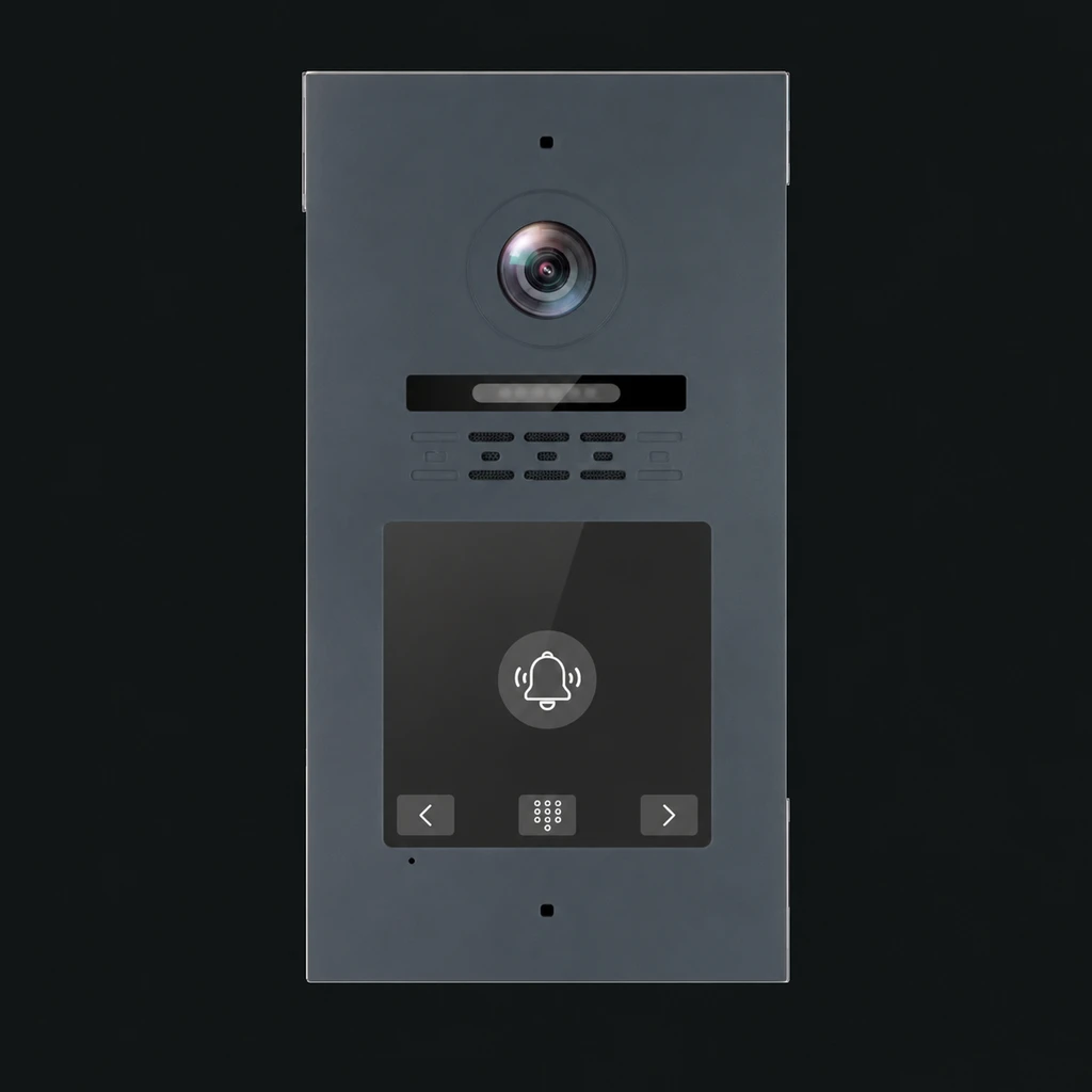 4-Inch Smart Door Station with Touch Screen Video Intercom and Remote Access: charcoal studio visualization based on the original manufacturer reference
