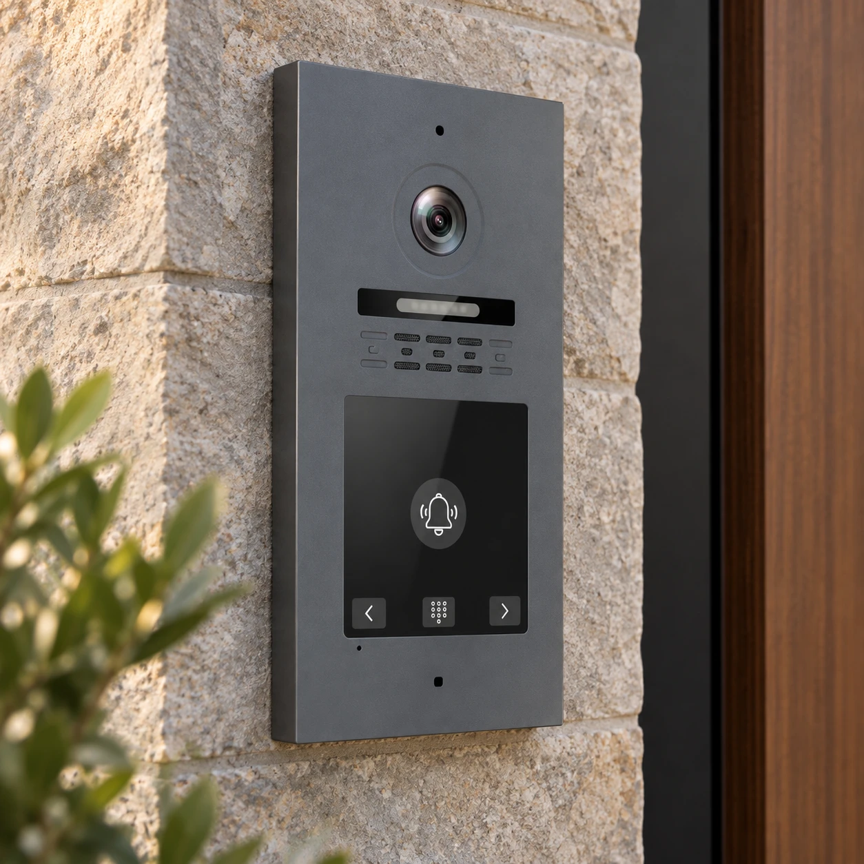 Illustrative installation scene based on 4-Inch Smart Door Station with Touch Screen Video Intercom and Remote Access