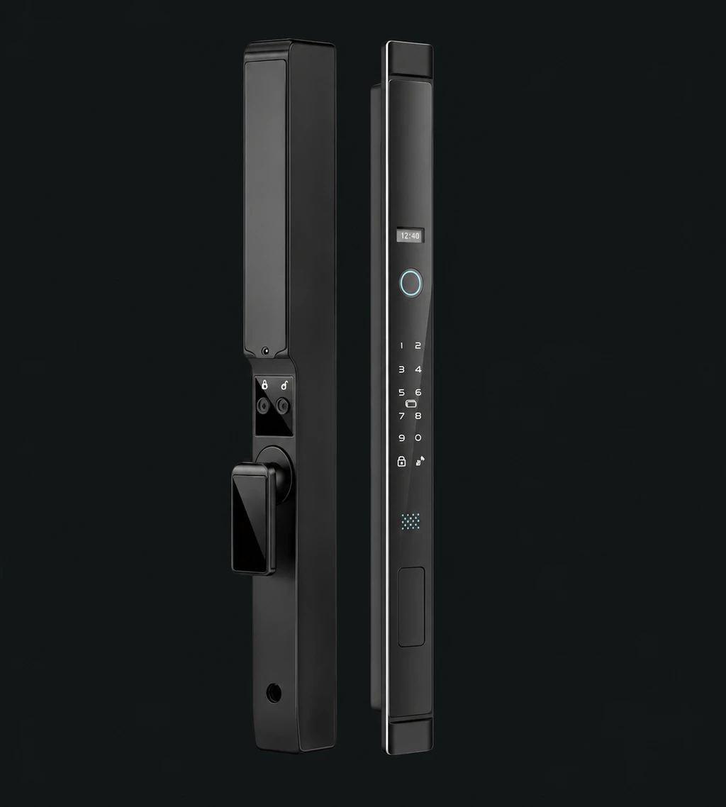 LJ09-A Automatic Narrow Frame Smart Lock: charcoal studio visualization based on the original manufacturer reference
