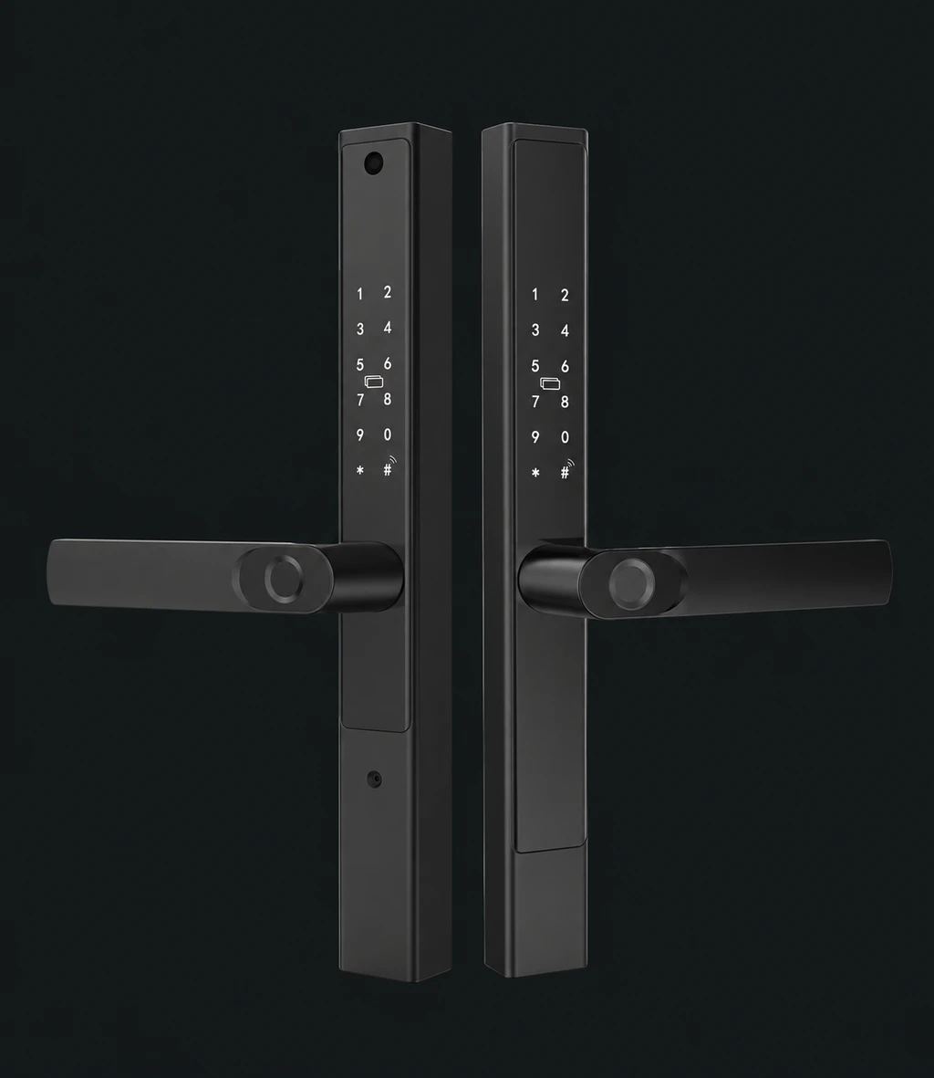 WS2 Double-sided Fingerprint Narrow Frame Smart Lock: charcoal studio visualization based on the original manufacturer reference