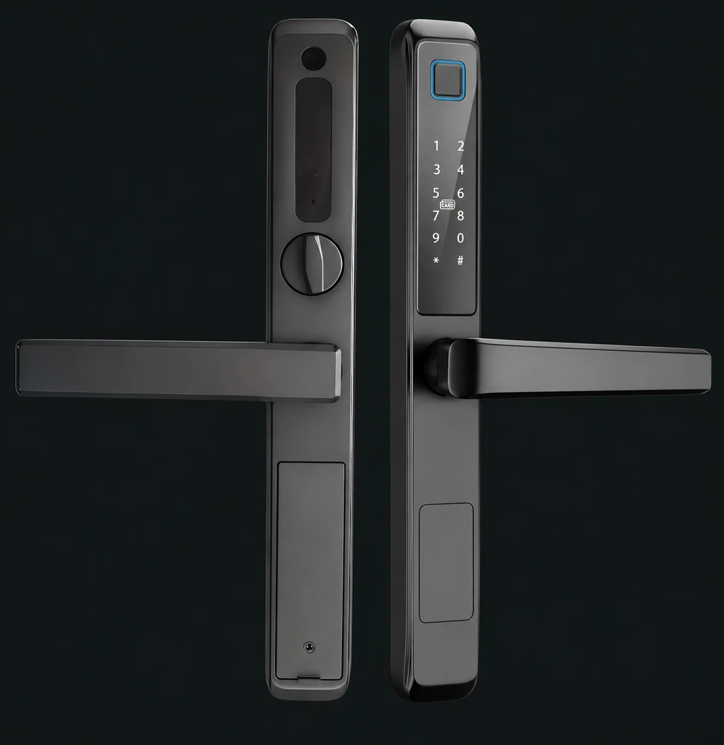 LJ01-B Semi-Automatic Narrow Frame Smart Lock: charcoal studio visualization based on the original manufacturer reference