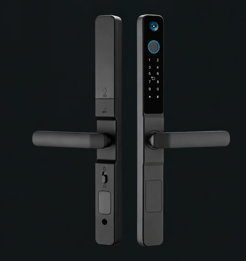 D01 Narrow Frame Smart Lock: charcoal studio visualization based on the original manufacturer reference