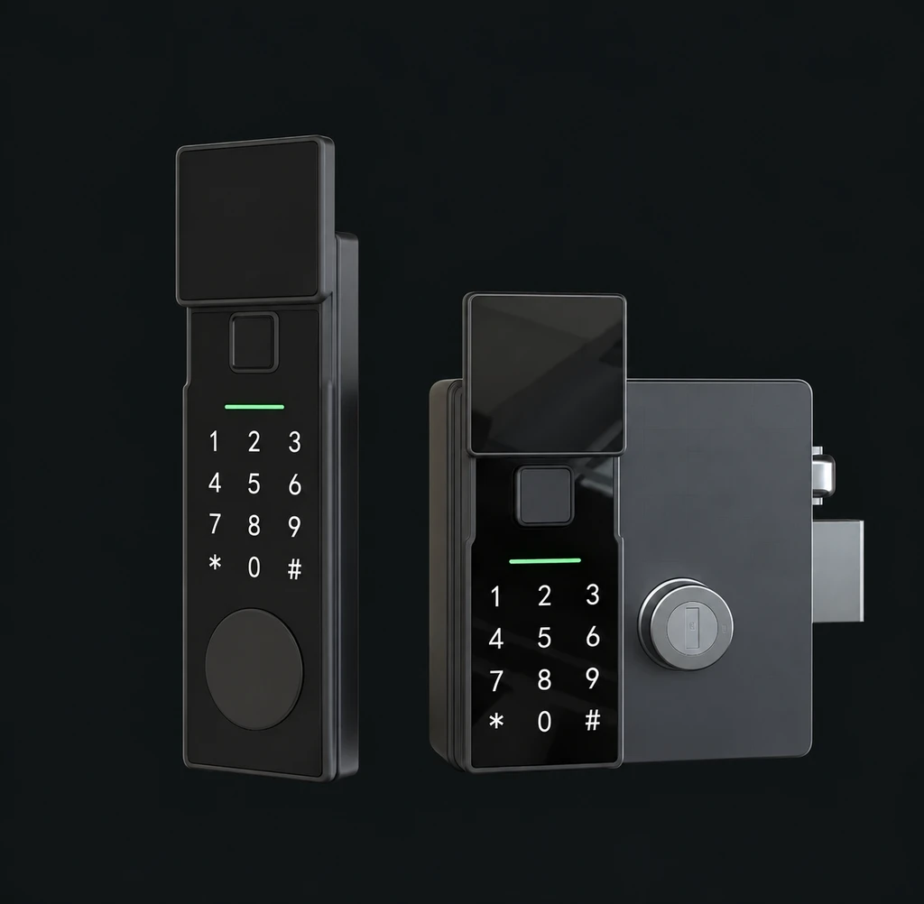 LJ12 Automatic Narrow Frame Smart Lock: charcoal studio visualization based on the original manufacturer reference