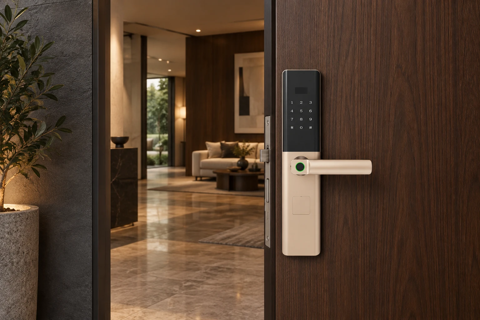 Illustrative application scene based on T9-5G Semi-Automatic Smart Fingerprint Door