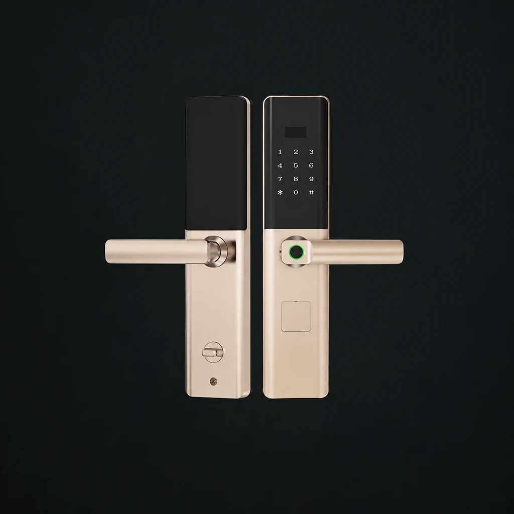 T9-5G Semi-Automatic Smart Fingerprint Door: charcoal studio visualization based on the original manufacturer reference